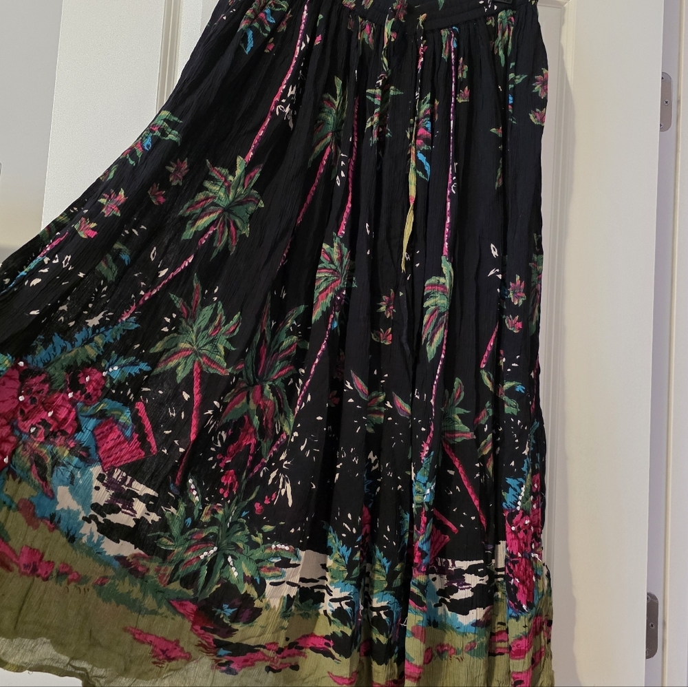 Vintage White Stag Floral Tropical Midi Skirt Flowey Rayon Wmns 16w Boho Coastal - Picture 2 of 6